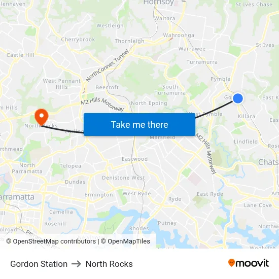 Gordon Station to North Rocks map
