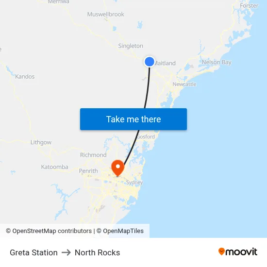Greta Station to North Rocks map