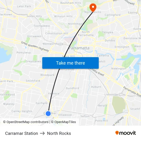 Carramar Station to North Rocks map