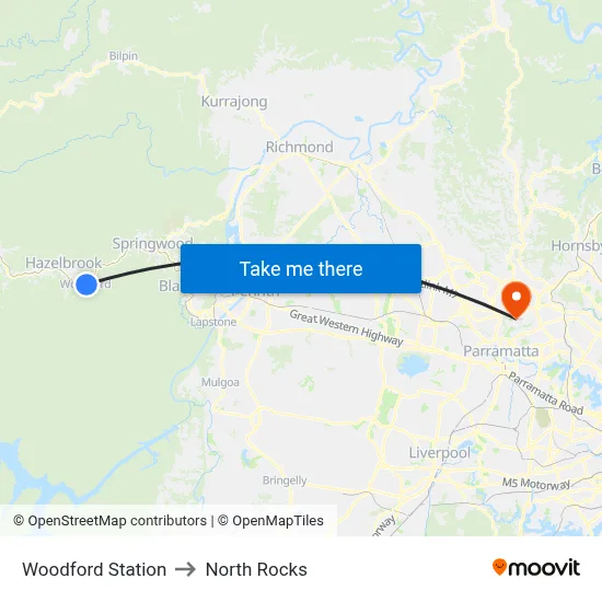 Woodford Station to North Rocks map