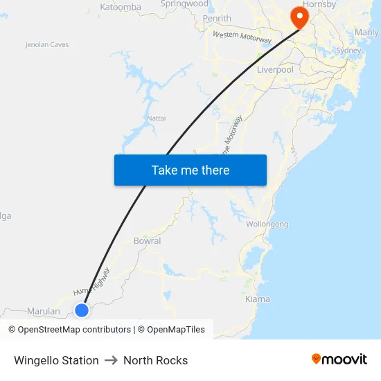 Wingello Station to North Rocks map