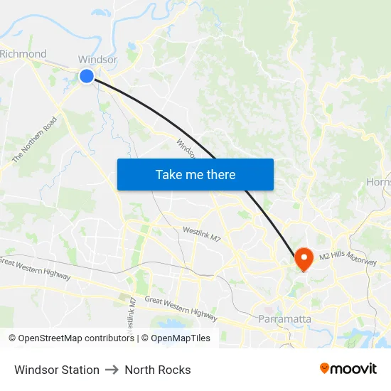 Windsor Station to North Rocks map
