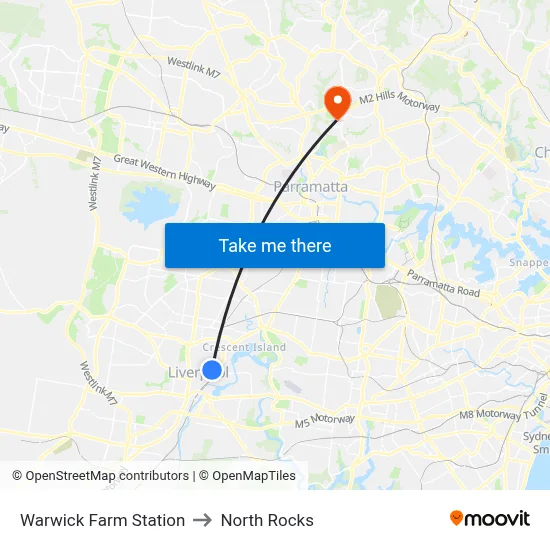 Warwick Farm Station to North Rocks map