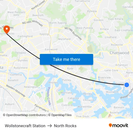 Wollstonecraft Station to North Rocks map