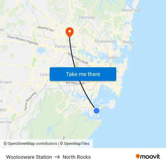Woolooware Station to North Rocks map