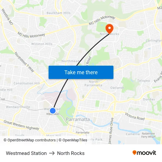 Westmead Station to North Rocks map