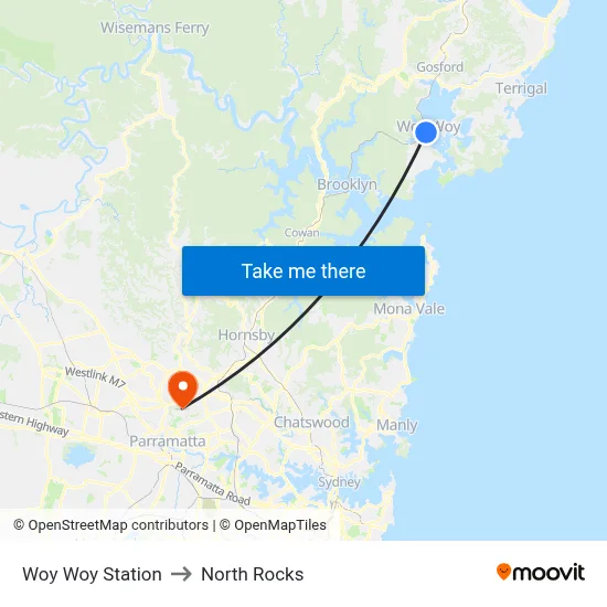 Woy Woy Station to North Rocks map
