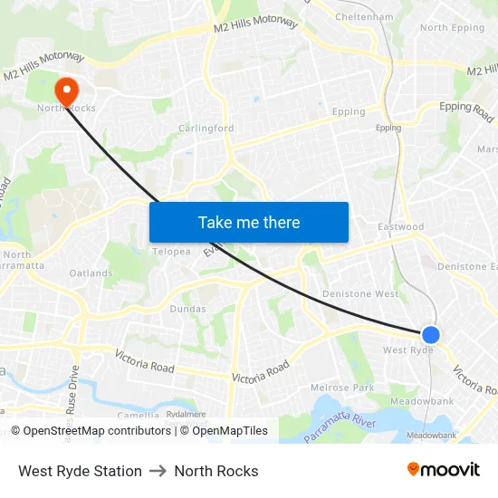 West Ryde Station to North Rocks map