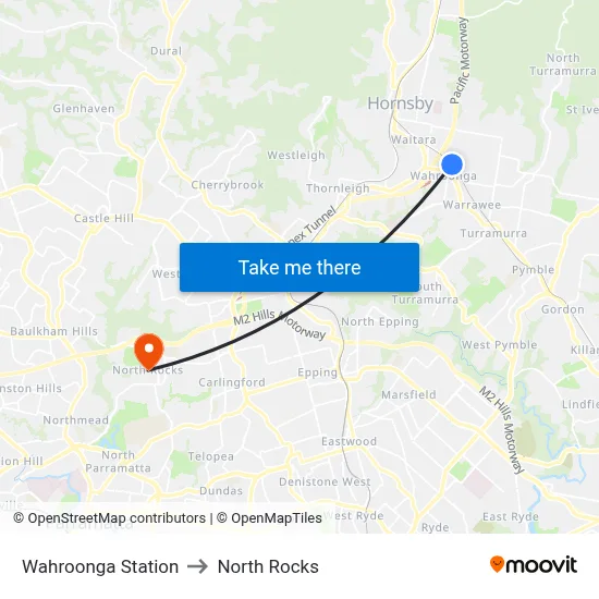 Wahroonga Station to North Rocks map