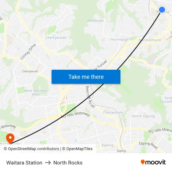 Waitara Station to North Rocks map