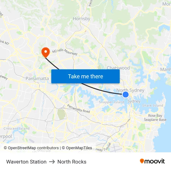 Waverton Station to North Rocks map