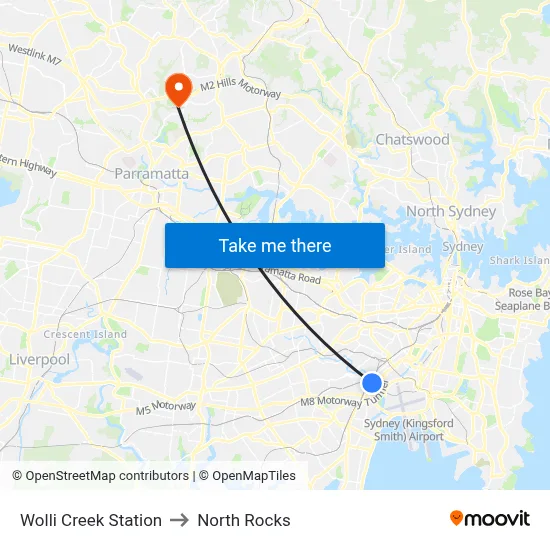 Wolli Creek Station to North Rocks map