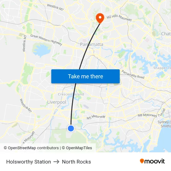 Holsworthy Station to North Rocks map