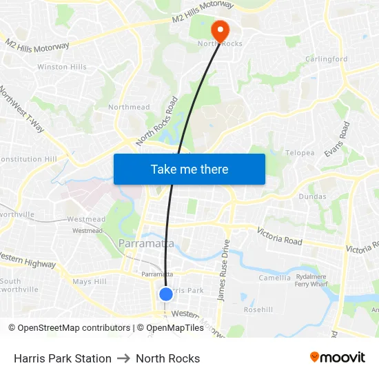 Harris Park Station to North Rocks map