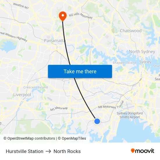 Hurstville Station to North Rocks map