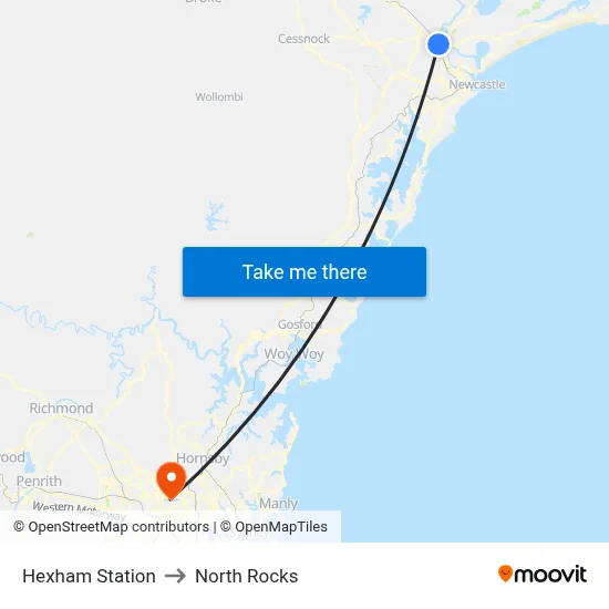 Hexham Station to North Rocks map