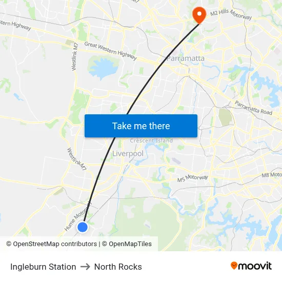 Ingleburn Station to North Rocks map