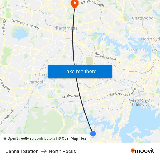 Jannali Station to North Rocks map