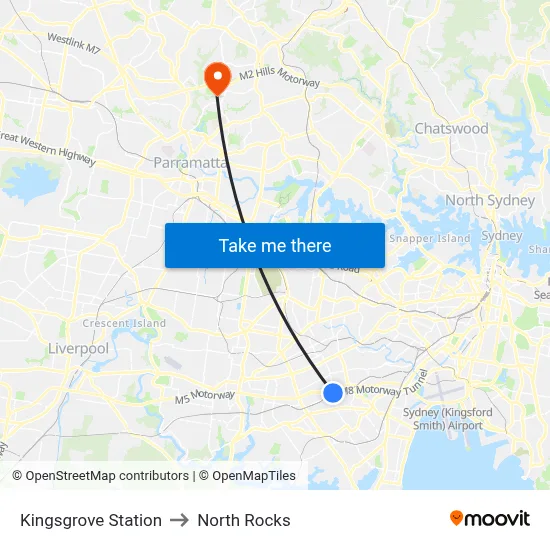 Kingsgrove Station to North Rocks map