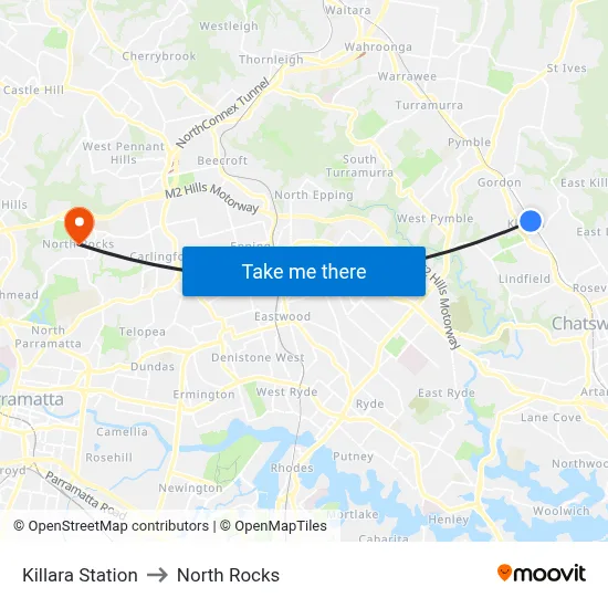 Killara Station to North Rocks map