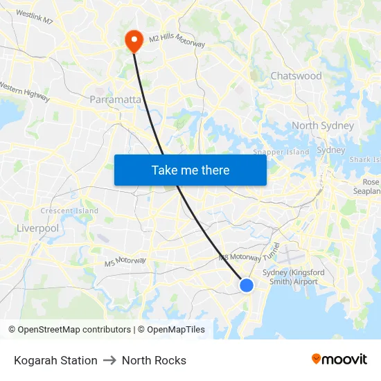 Kogarah Station to North Rocks map