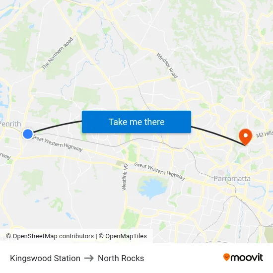 Kingswood Station to North Rocks map