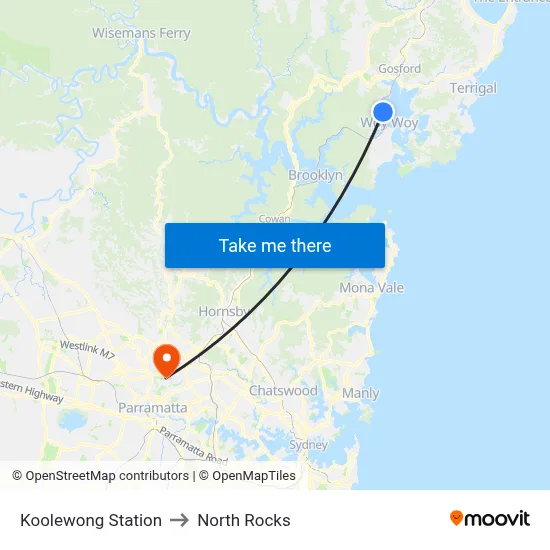 Koolewong Station to North Rocks map