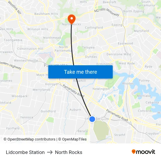 Lidcombe Station to North Rocks map