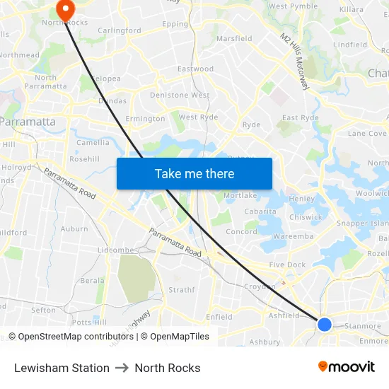 Lewisham Station to North Rocks map