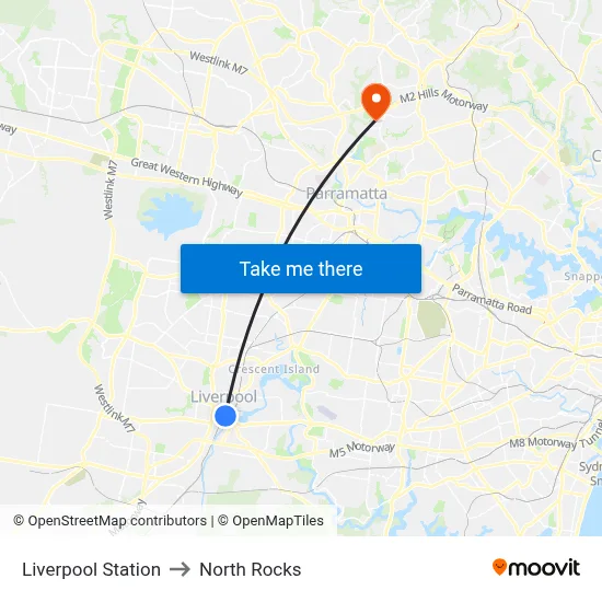 Liverpool Station to North Rocks map