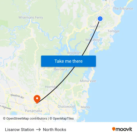 Lisarow Station to North Rocks map