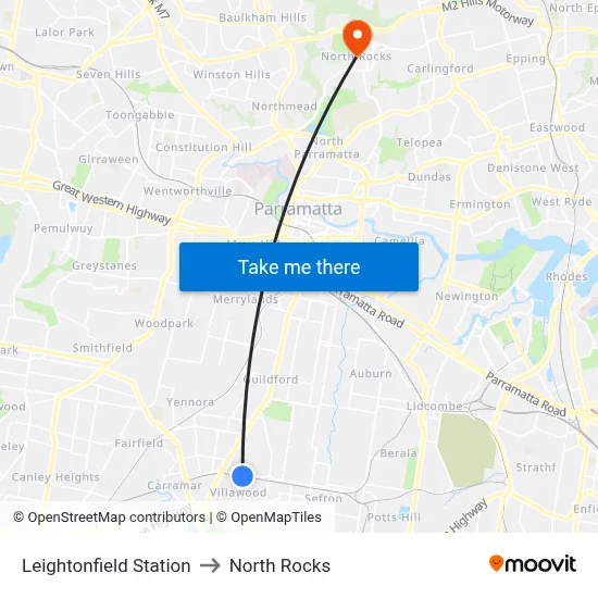 Leightonfield Station to North Rocks map