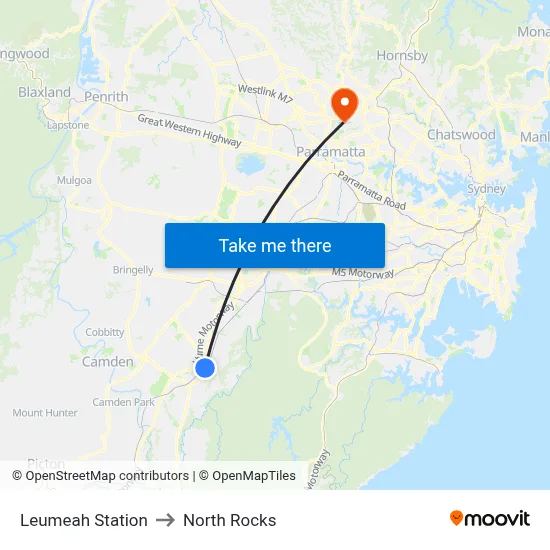 Leumeah Station to North Rocks map