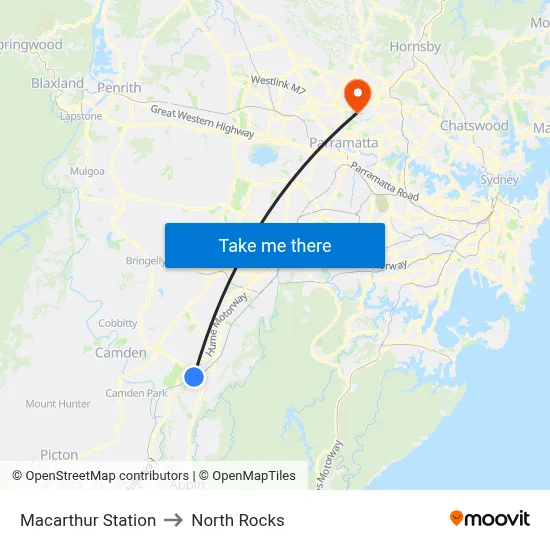 Macarthur Station to North Rocks map