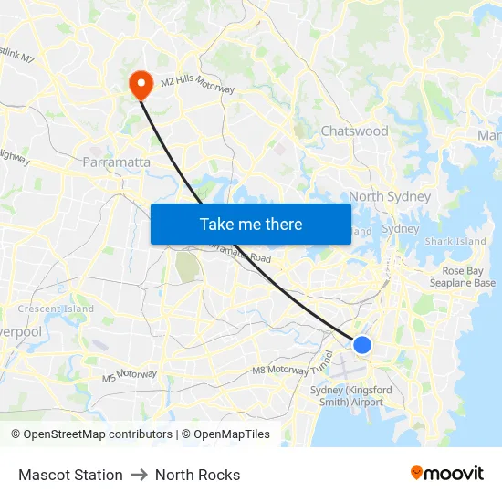 Mascot Station to North Rocks map