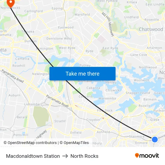Macdonaldtown Station to North Rocks map