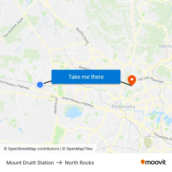 Mount Druitt Station to North Rocks map