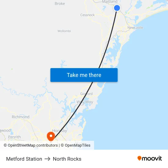 Metford Station to North Rocks map