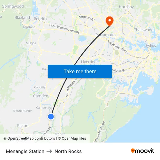Menangle Station to North Rocks map