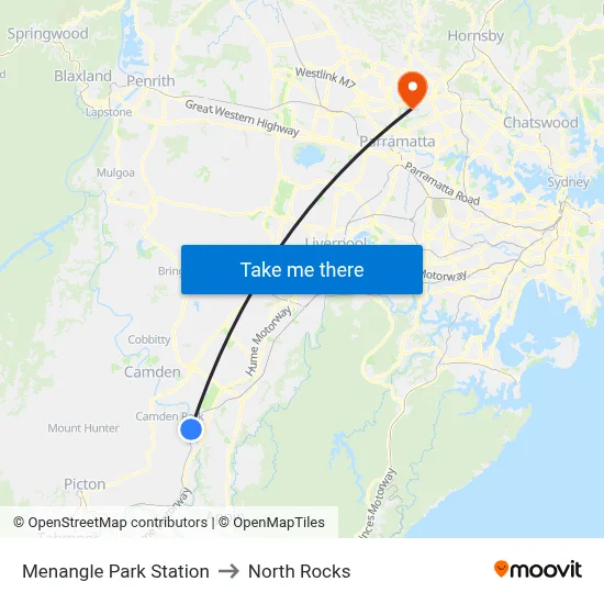 Menangle Park Station to North Rocks map