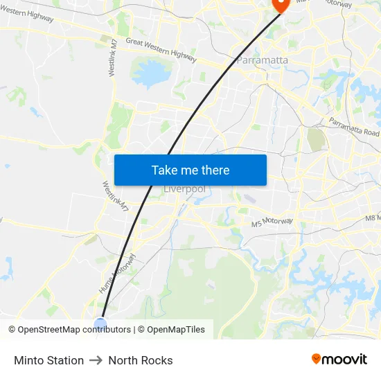 Minto Station to North Rocks map