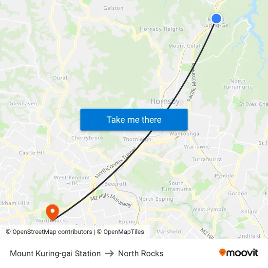 Mount Kuring-gai Station to North Rocks map