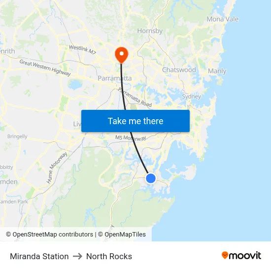Miranda Station to North Rocks map