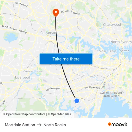 Mortdale Station to North Rocks map