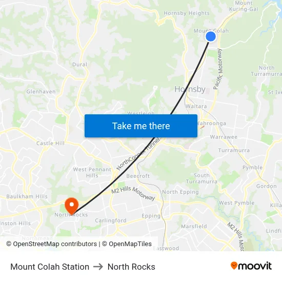Mount Colah Station to North Rocks map
