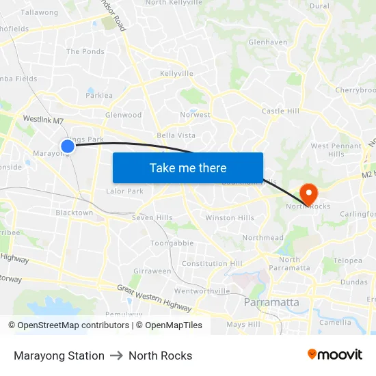 Marayong Station to North Rocks map