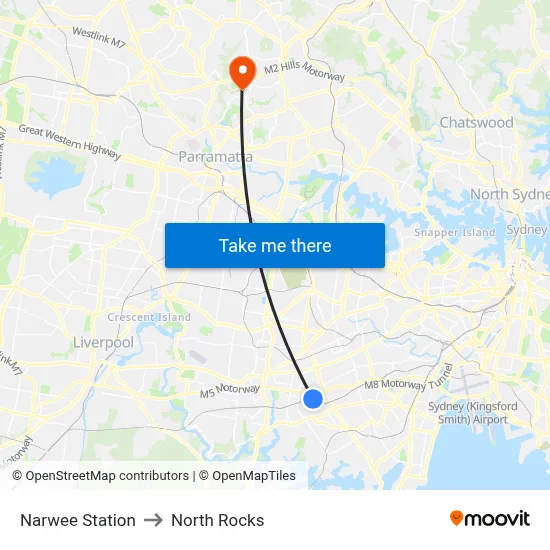Narwee Station to North Rocks map