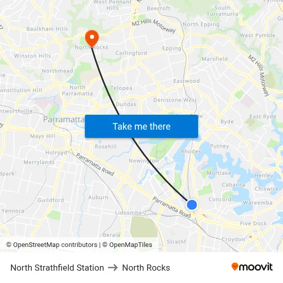 North Strathfield Station to North Rocks map