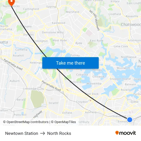 Newtown Station to North Rocks map