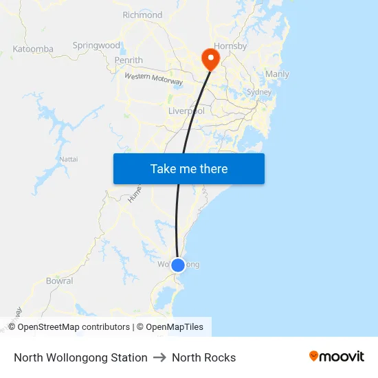 North Wollongong Station to North Rocks map